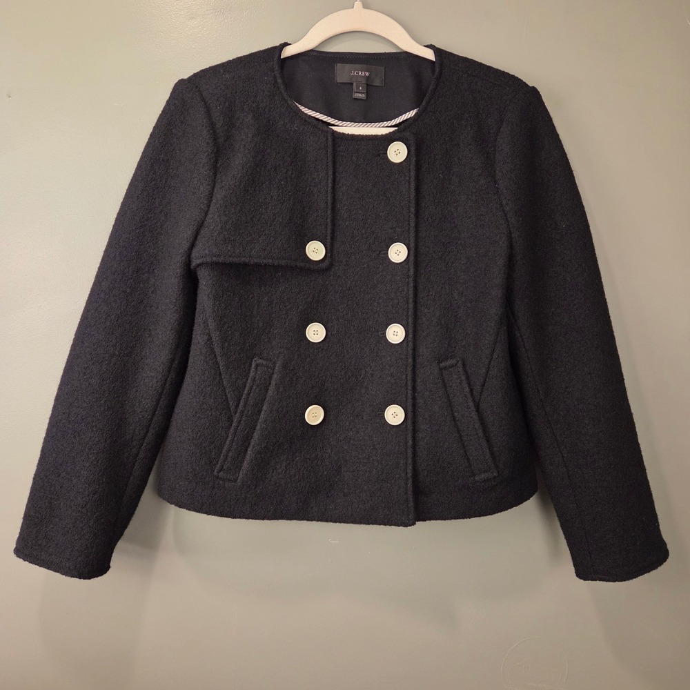 J.Crew Women's Cropped Boiled Wool Jacket Military Peacoat Black Size S